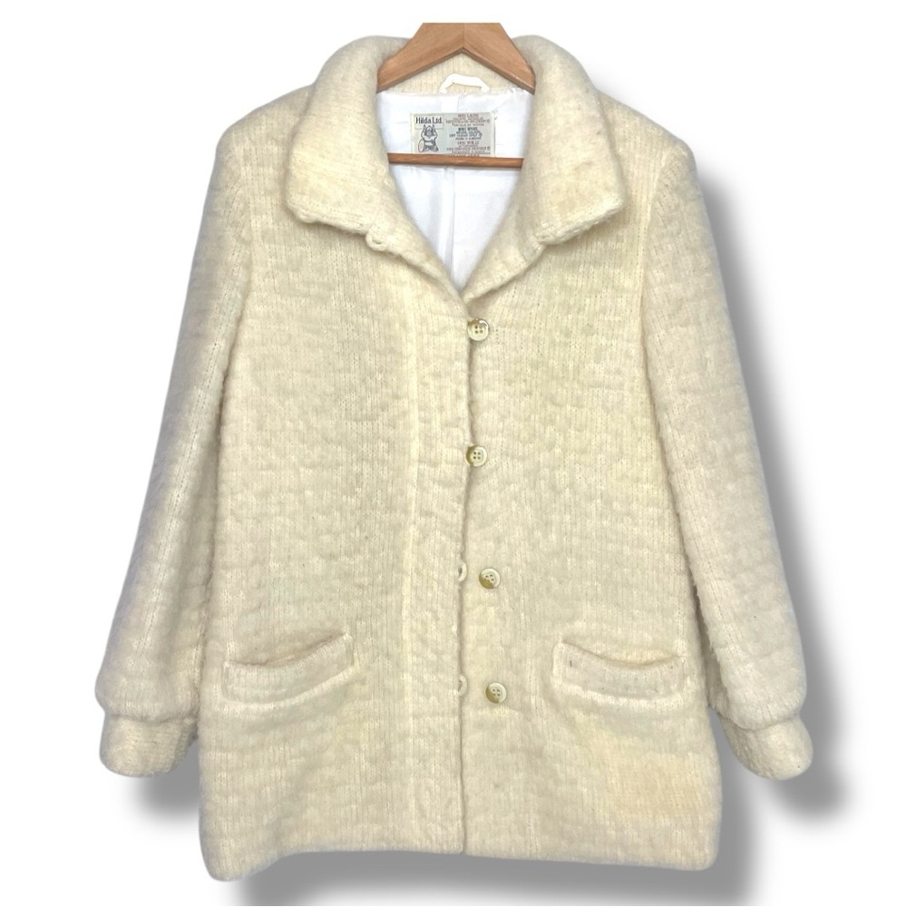 Vintage Hilda Ltd. Icelandic Wool Coat Cream Textured Mid-Length Jacket - Size M